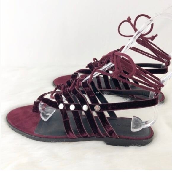 Rebecca Minkoff Evonne Wine Red Purple Velvet Laceup Sandals NEW 7.5 - Picture 6 of 8